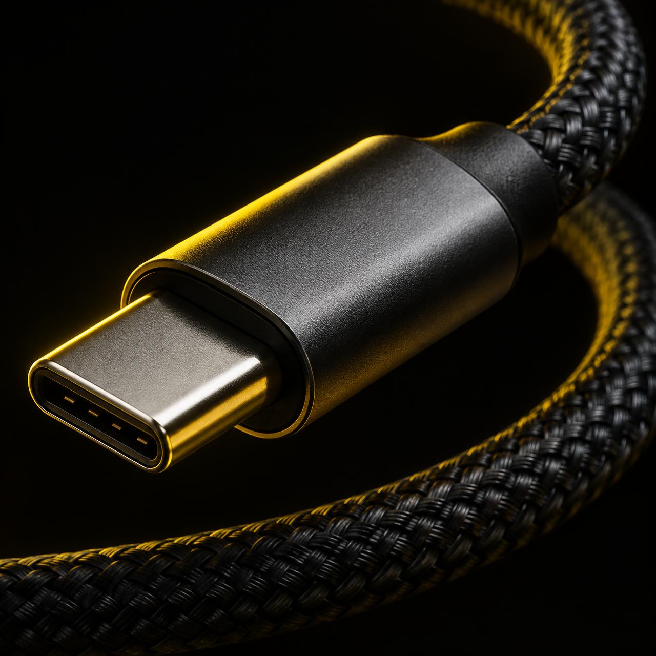 চার্জিং কেবলের Type-C কানেকটরের ক্লোজ-আপ